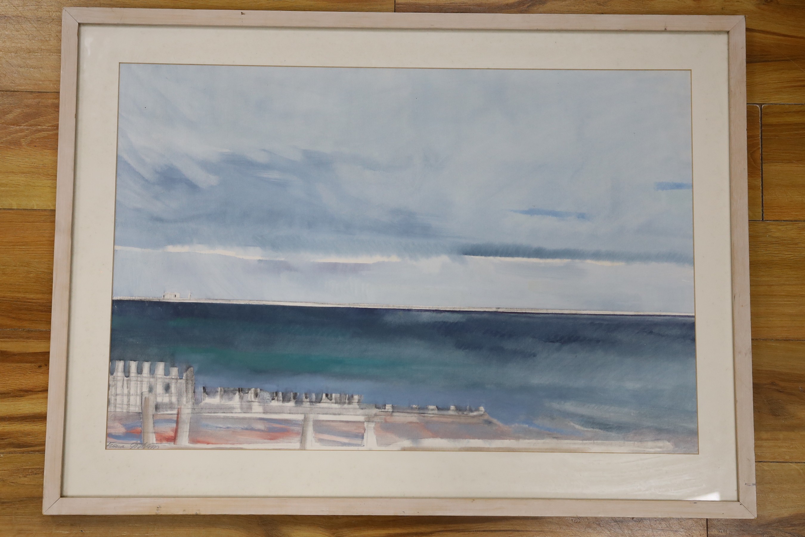 Fiona Graham-Mackay, mixed media, Pakistan on the Afghan border, signed as Fiona Graham, 51 x 76cm